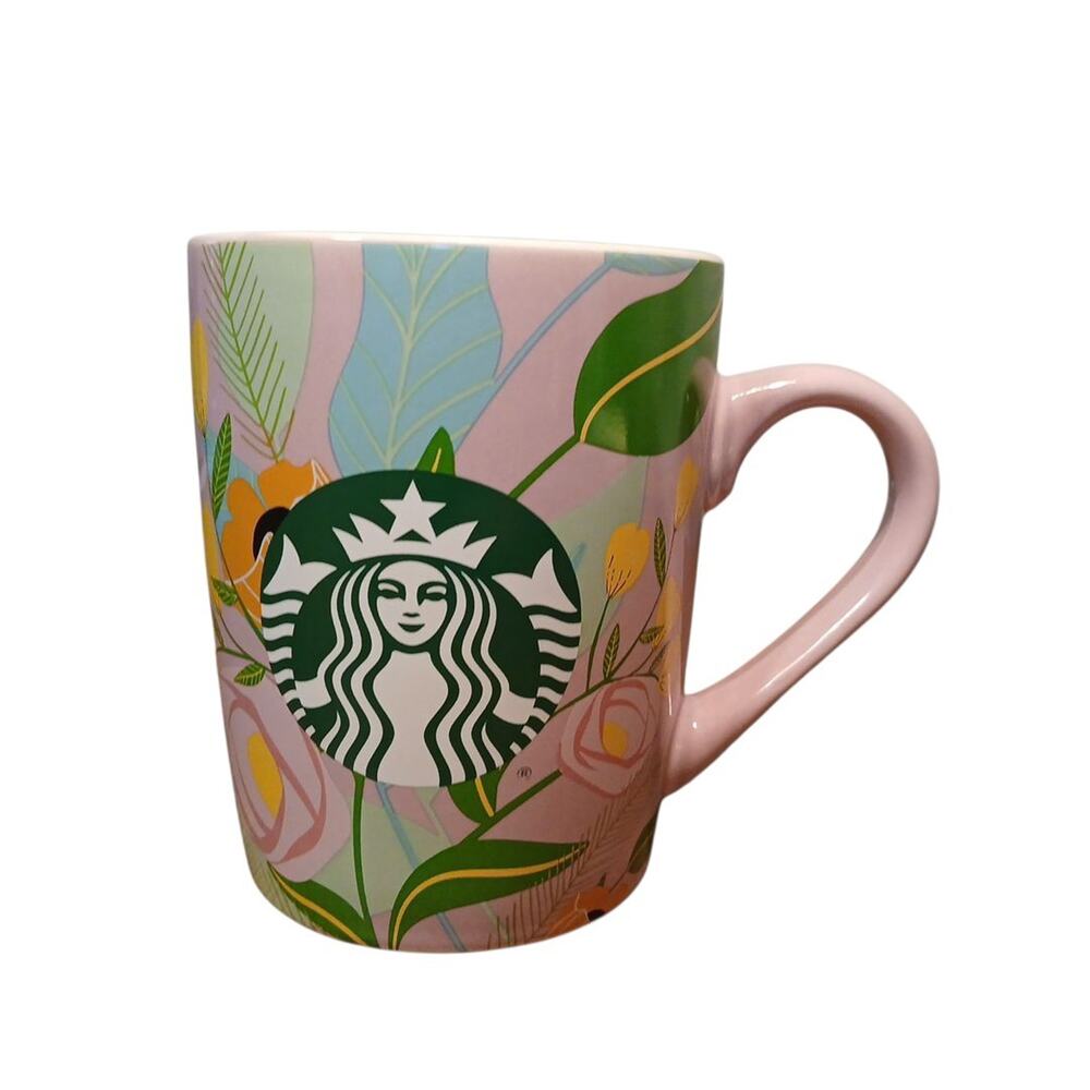 2020 Starbucks Pink Yellow Flowers‎ Green Leaves Mermaid Coffee Cup Mug 10oz